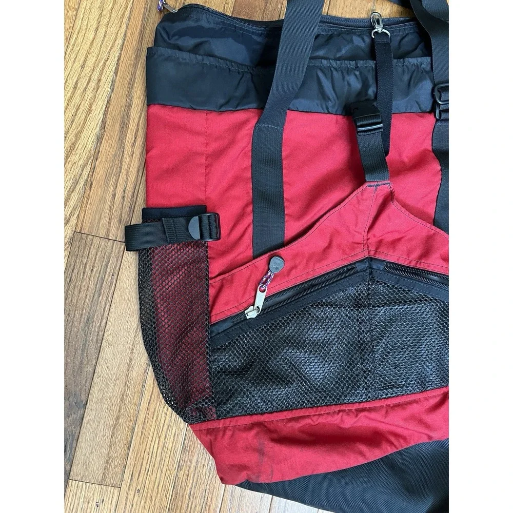 Kiva 2 Way Roll Top Backpack Red Black Nylon Travel Daypack Mesh Pockets Gear